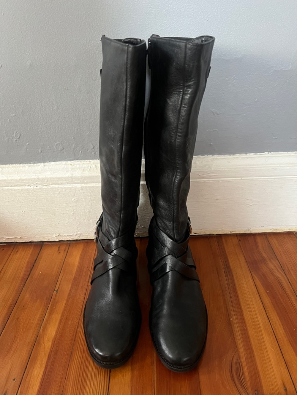Cole Haan Black Leather Over-the-Knee Buckle Boots